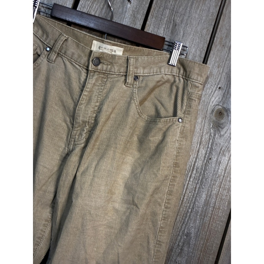 Sonoma Life Style Mens 34x32 Tan Corduroy Pants Straight Leg Khaki Cotton